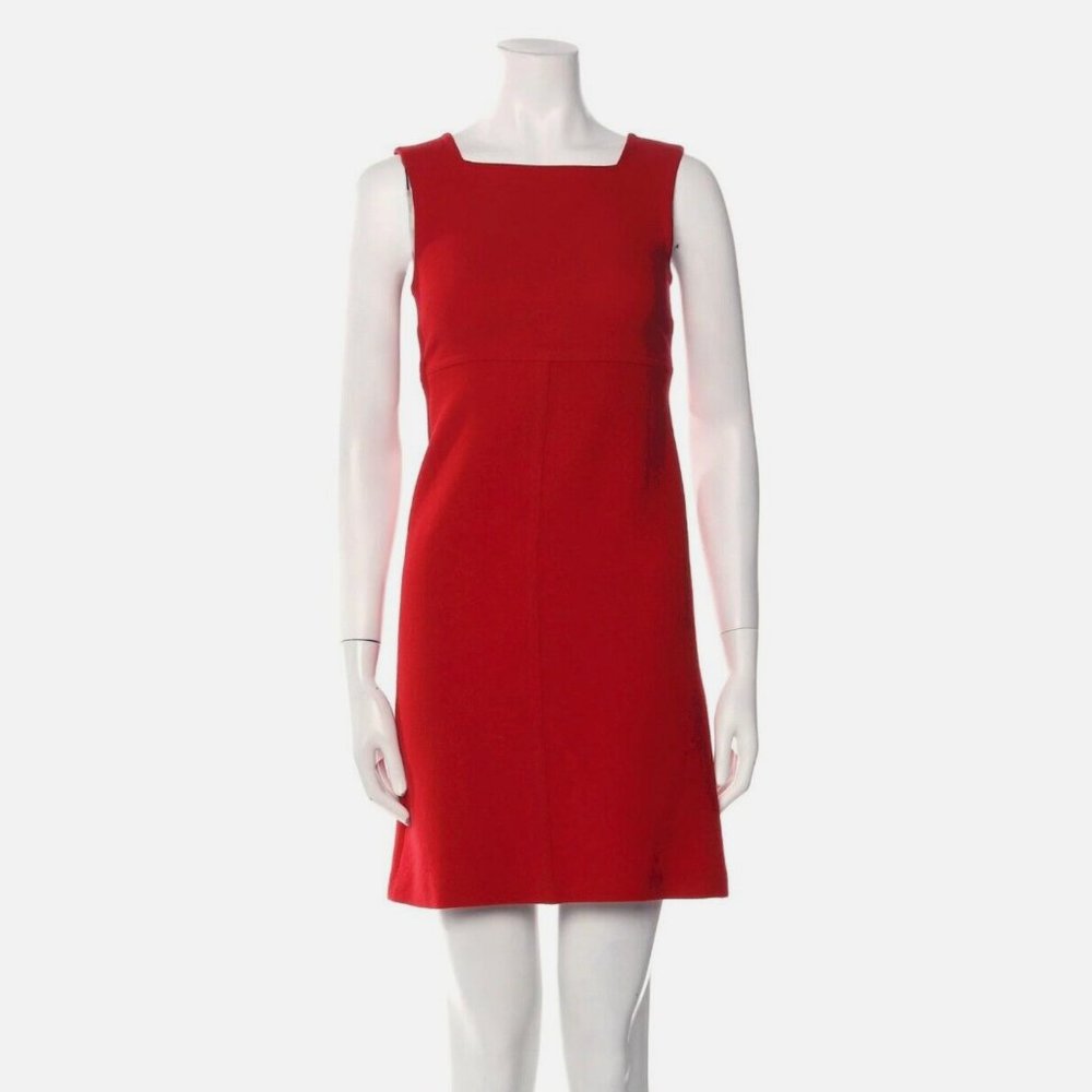Agnes B. Red Wool Mini Dress with Square Neckline XS